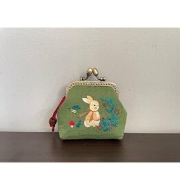 Quince Fables Rabbit Embroidered Green Coin Purse