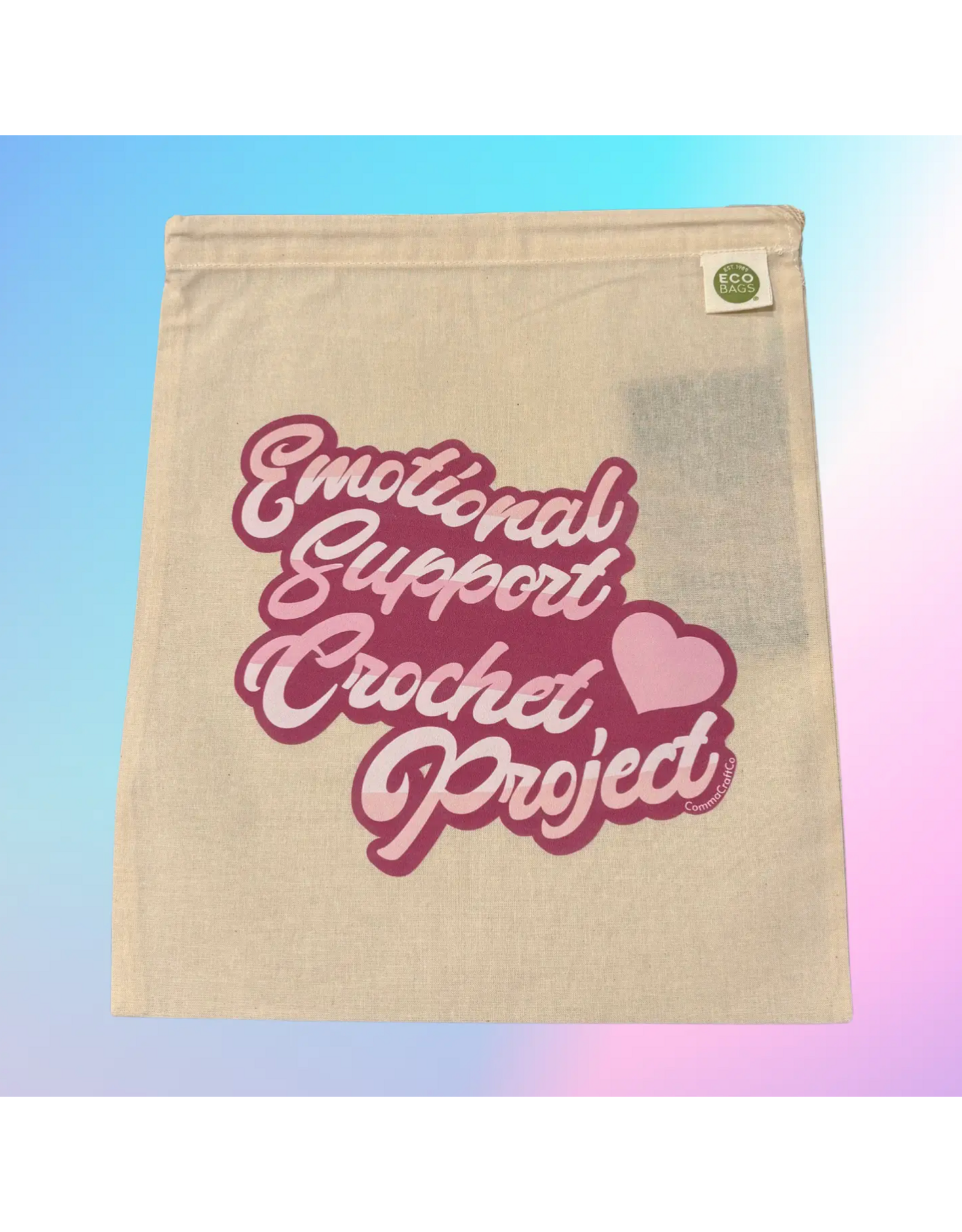 Comma Craft Co Emotional Support Crochet Project drawstring project bag