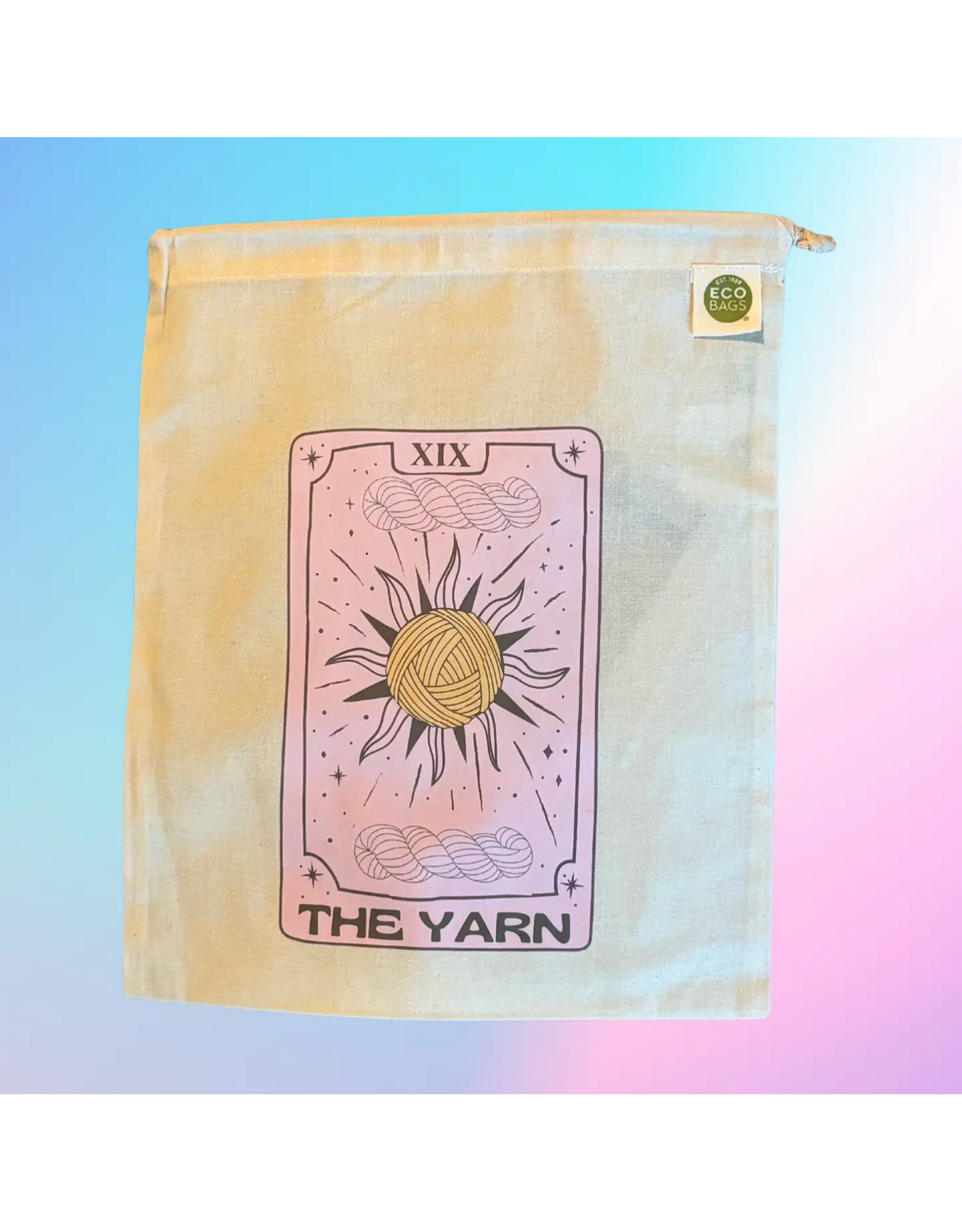 Comma Craft Co Yarn Tarot Sun Card drawstring project bag