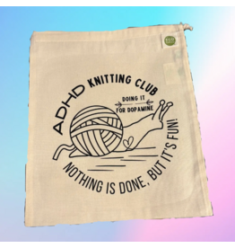 Comma Craft Co ADHD Knitting Club drawstring project bag