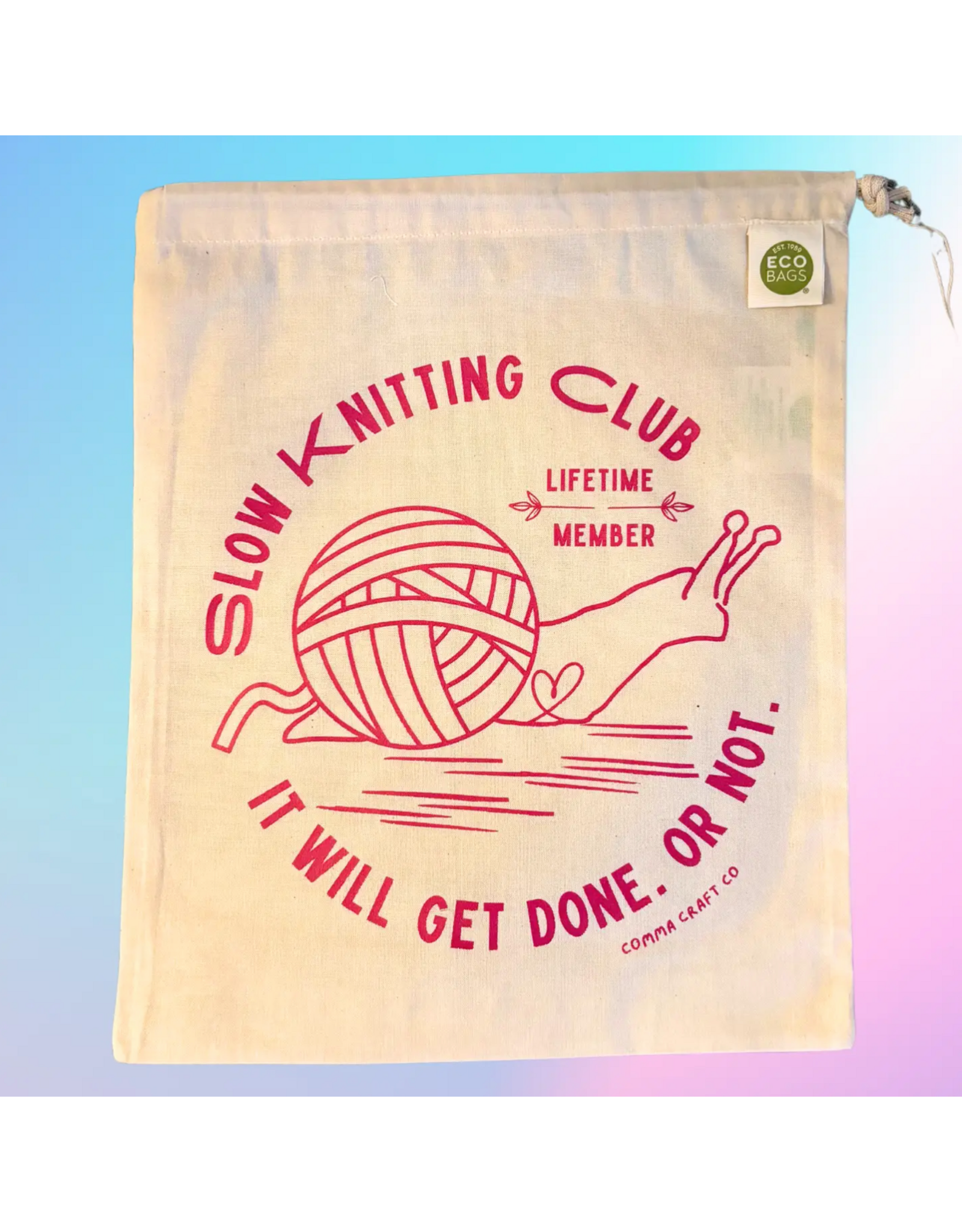 Comma Craft Co Slow Knitting Club drawstring project bag