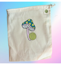 Comma Craft Co Yarn Mushroom drawstring project bag