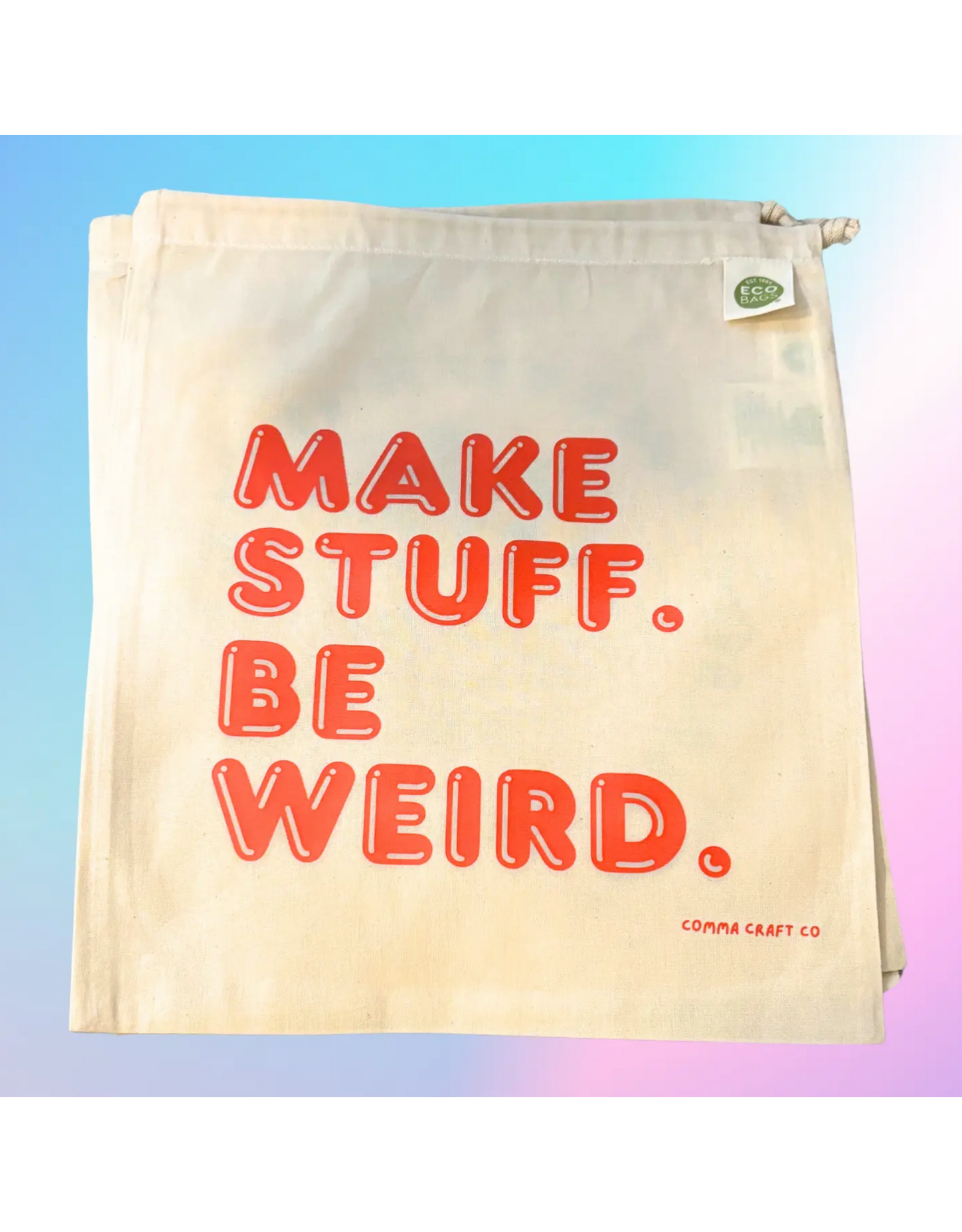Comma Craft Co Make Stuff Be Weird (orange) drawstring project bag