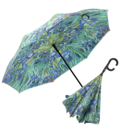 RainCaper Van Gogh Irises reverse inverted umbrella – Hands-free, windproof design