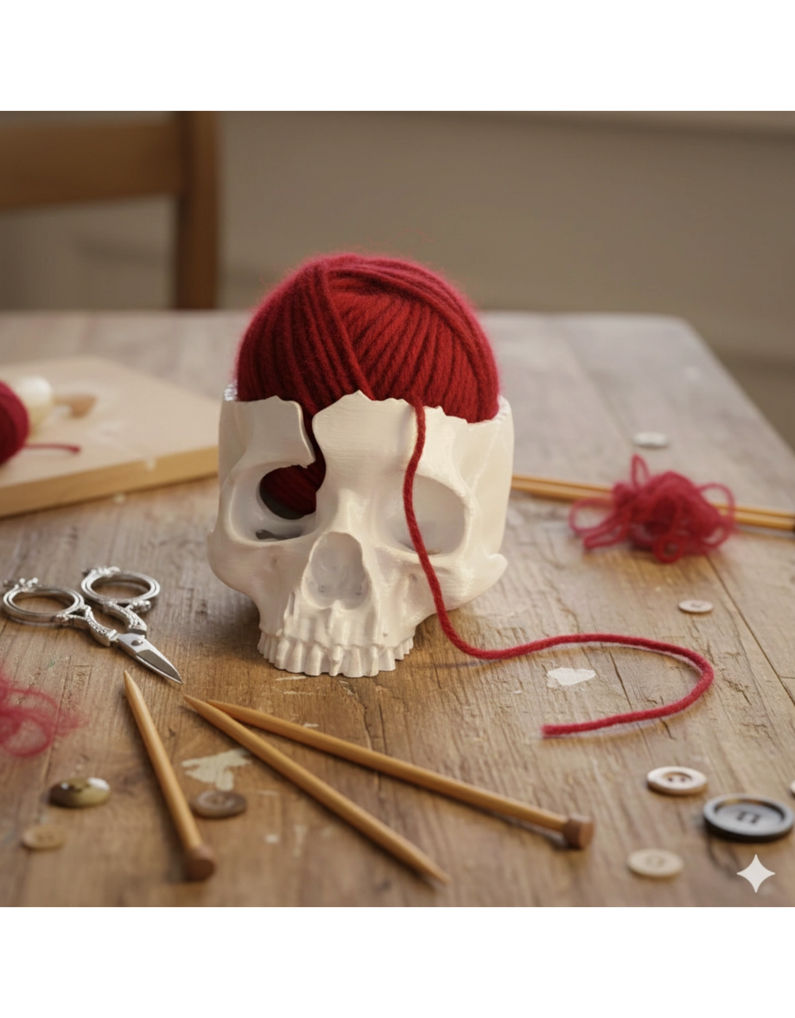 Skull Yarn Bowl (Bone White) - Loops and Layers