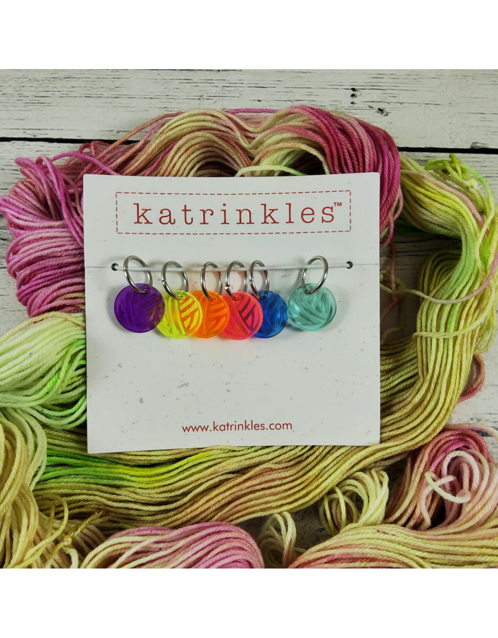 Stitch Markers - Neon Yarn Ball Ring set by Katrinkles