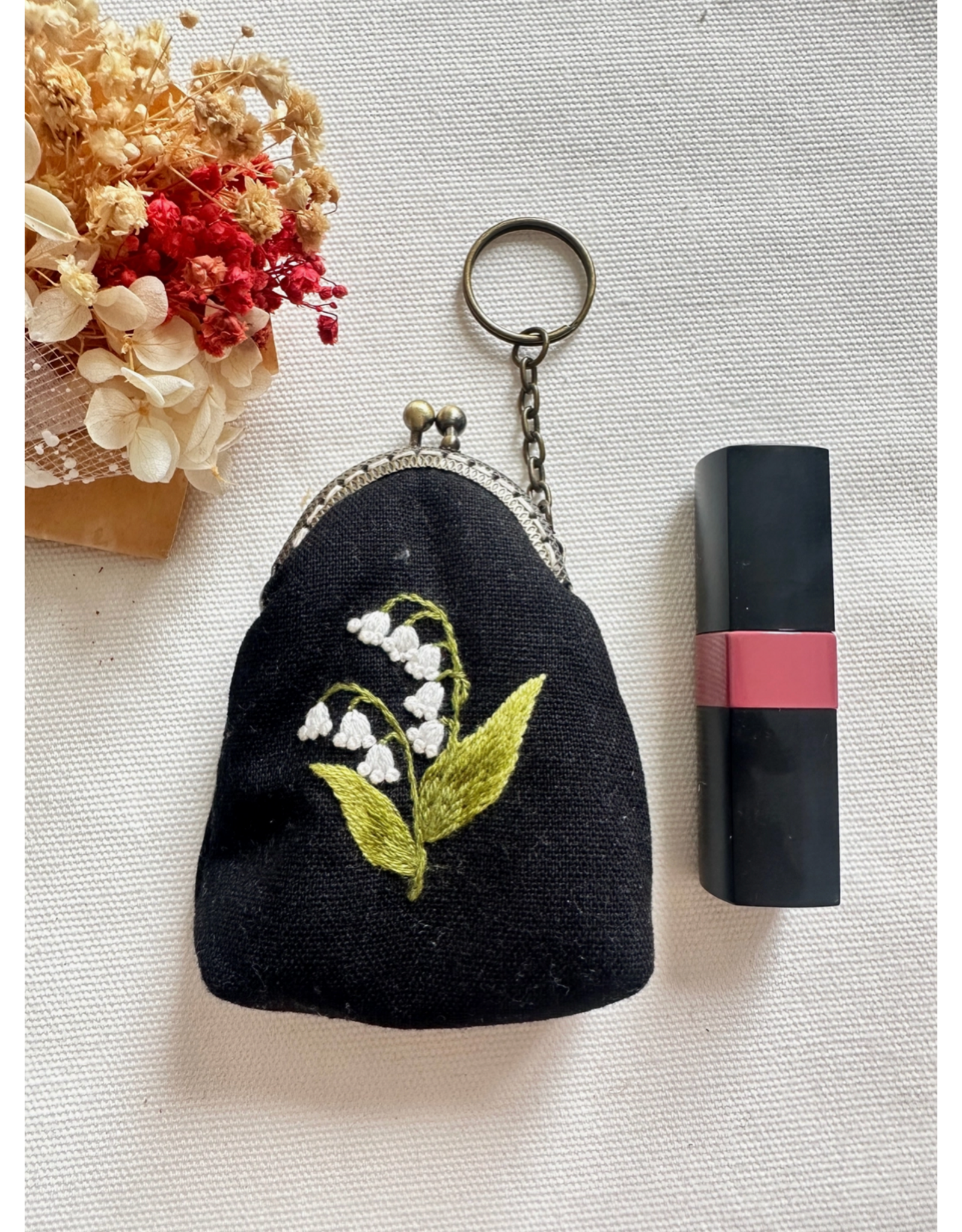 Quince Fables Floral Embroidered Keychain Pouch - Lily of the Valley - Quince Fables