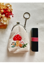 Quince Fables Floral Embroidered Keychain Pouch - Mushroom Garden - Quince Fables