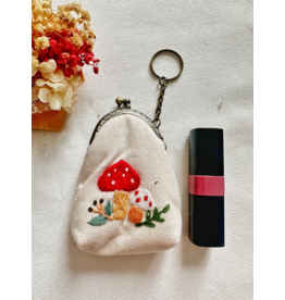 Quince Fables Floral Embroidered Keychain Pouch - Mushroom Garden - Quince Fables