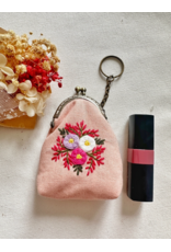 Quince Fables Floral Embroidered Keychain Pouch - Flower Bouquet 2 (Pink) - Quince Fables