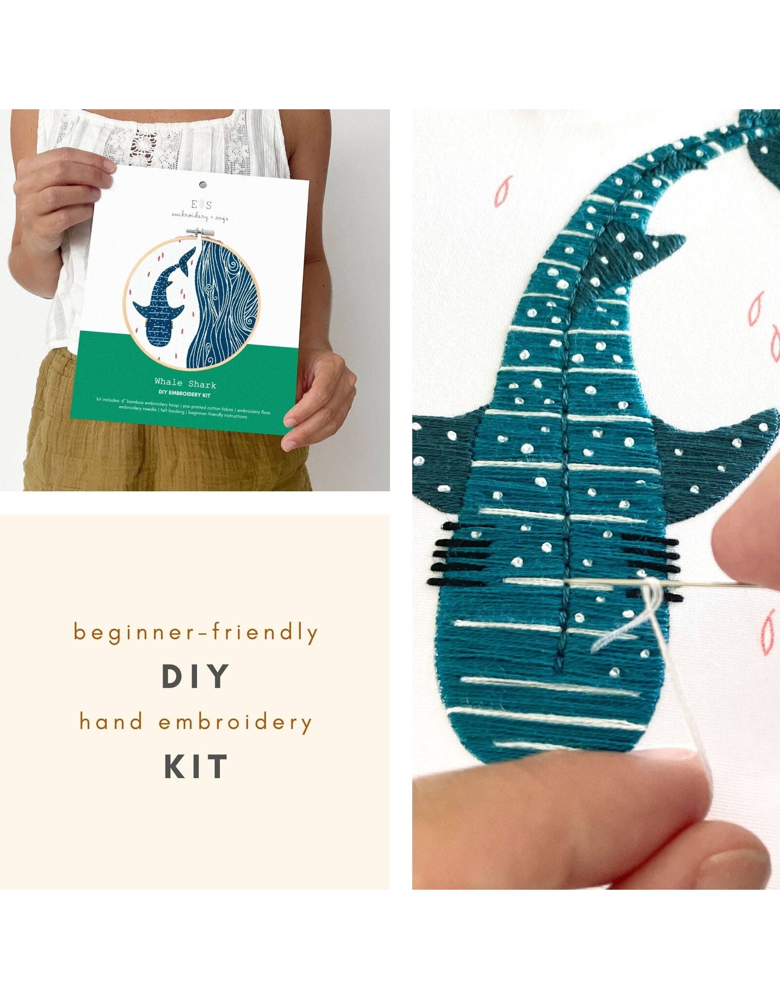 Embroidery & Sage Whale Shark - Embroidery Kit - Embroidery and Sage