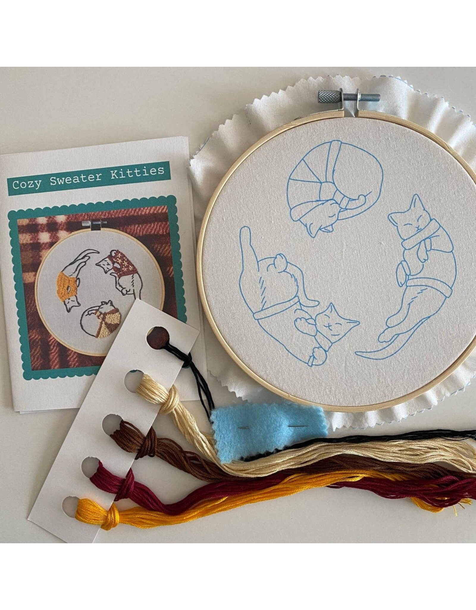 Stitches By Tiff Cozy Sweater Kitties - Craft Diy Embroidery Kit - Stitches By Tiff