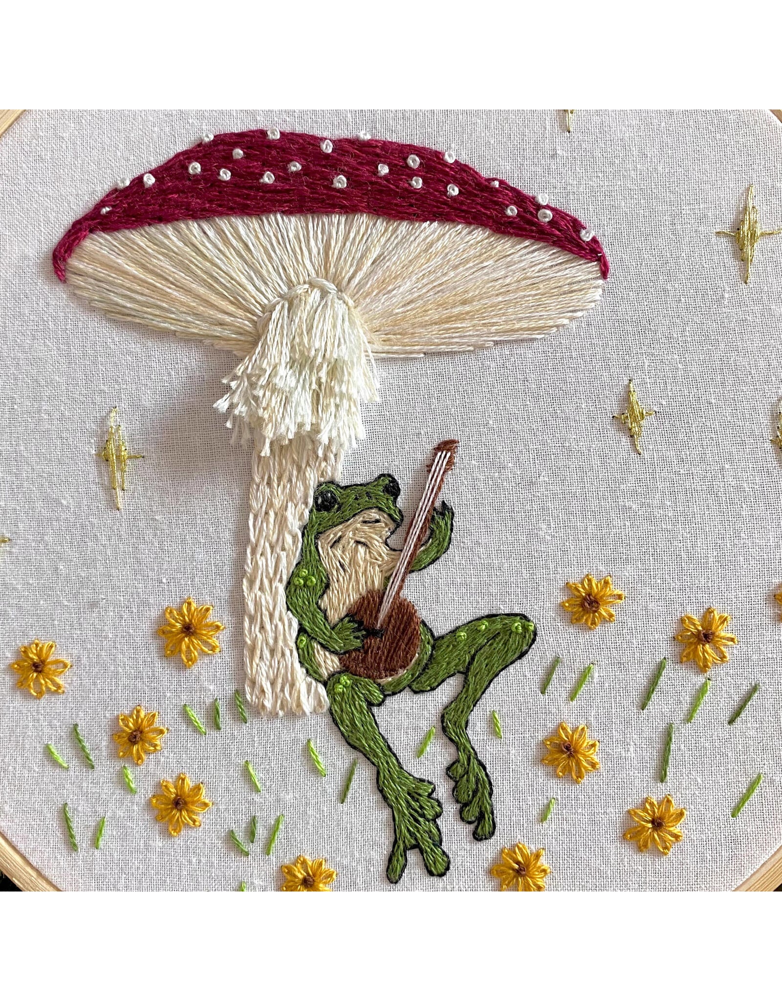 Stitches By Tiff Toadstool Serenade Frog & Mushroom Craft Diy Embroidery Kit - Stitches By Tiff