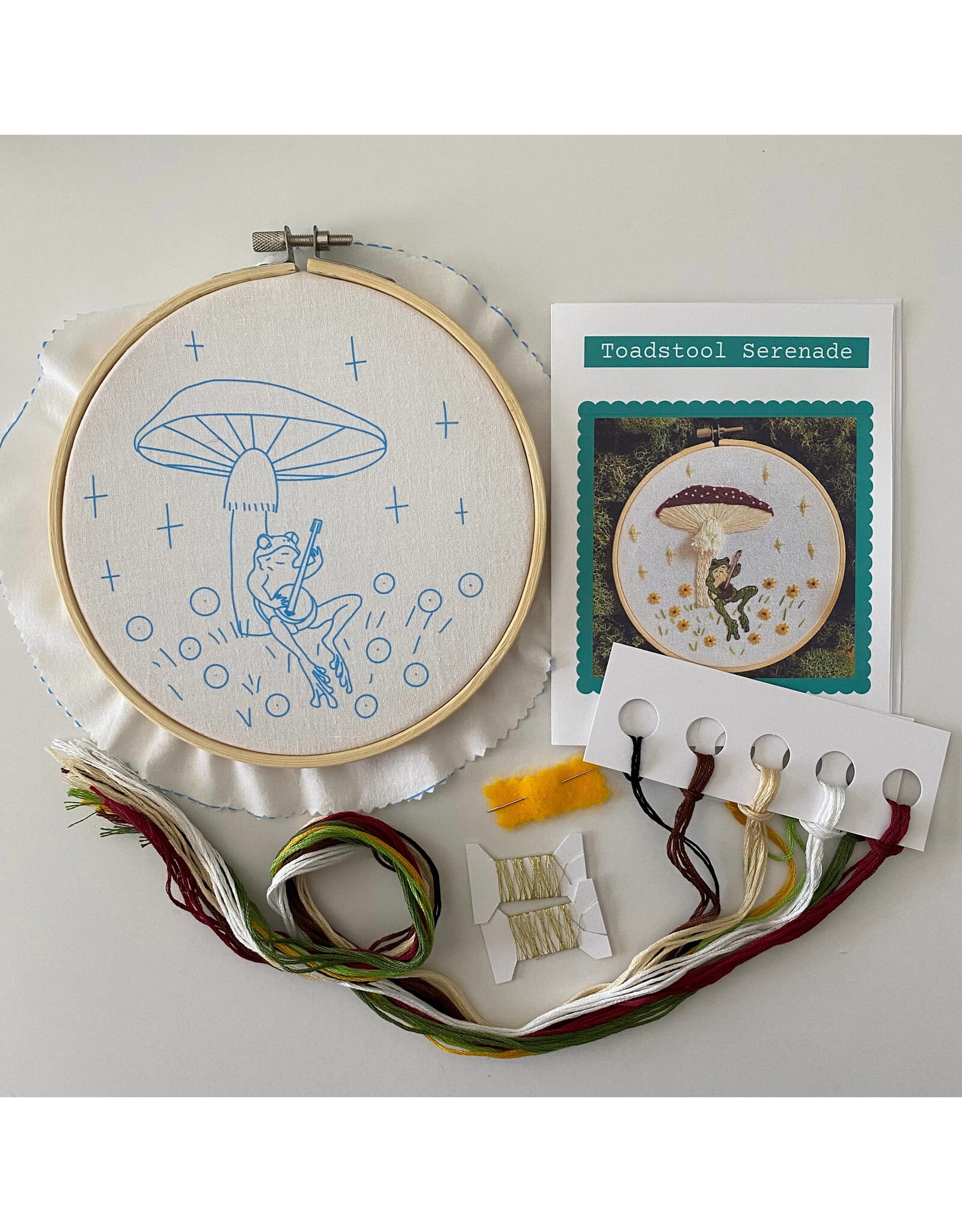 Stitches By Tiff Toadstool Serenade Frog & Mushroom Craft Diy Embroidery Kit - Stitches By Tiff