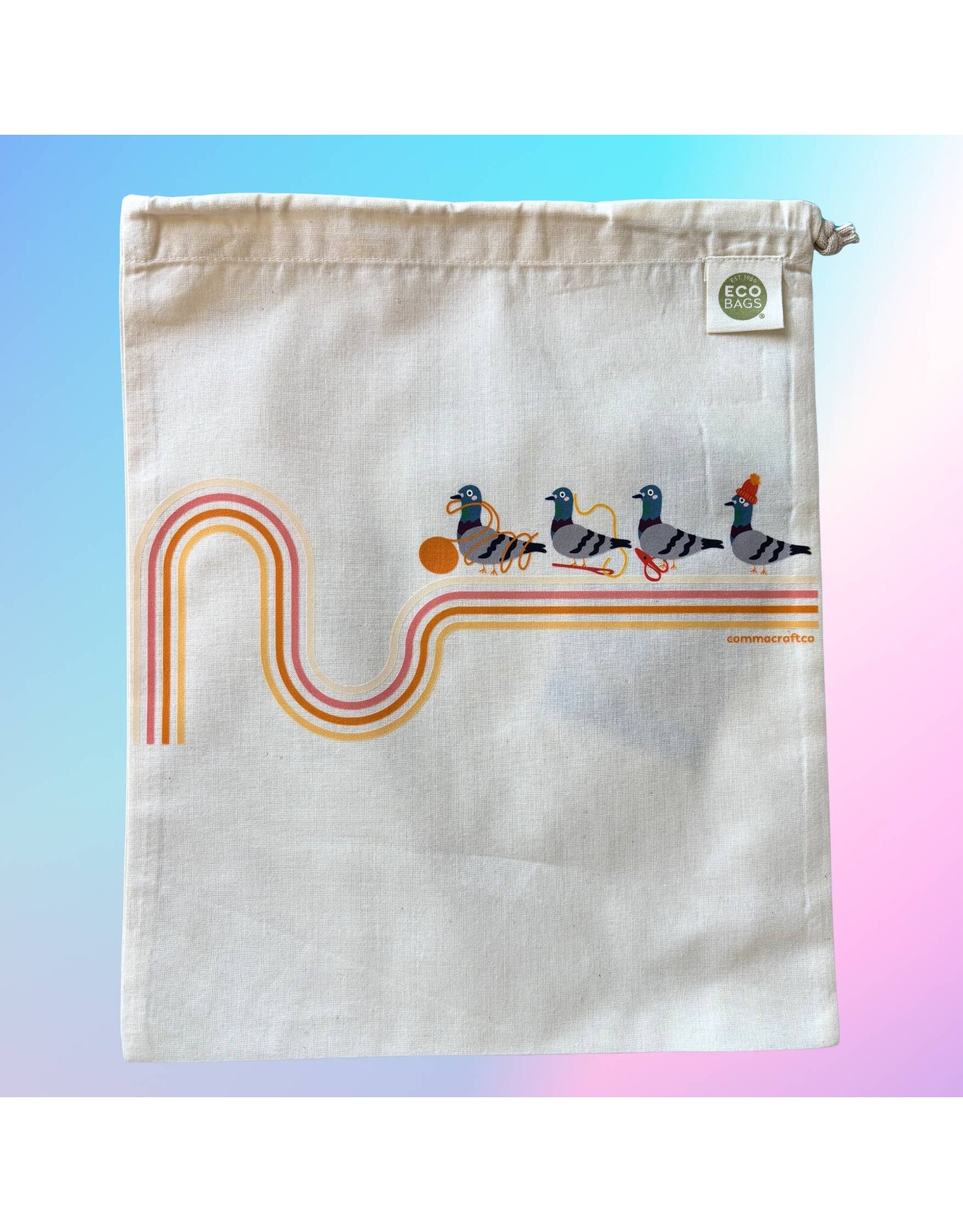 Comma Craft Co Pigeon Makes a hat drawstring project bag - Comma Craft Co.