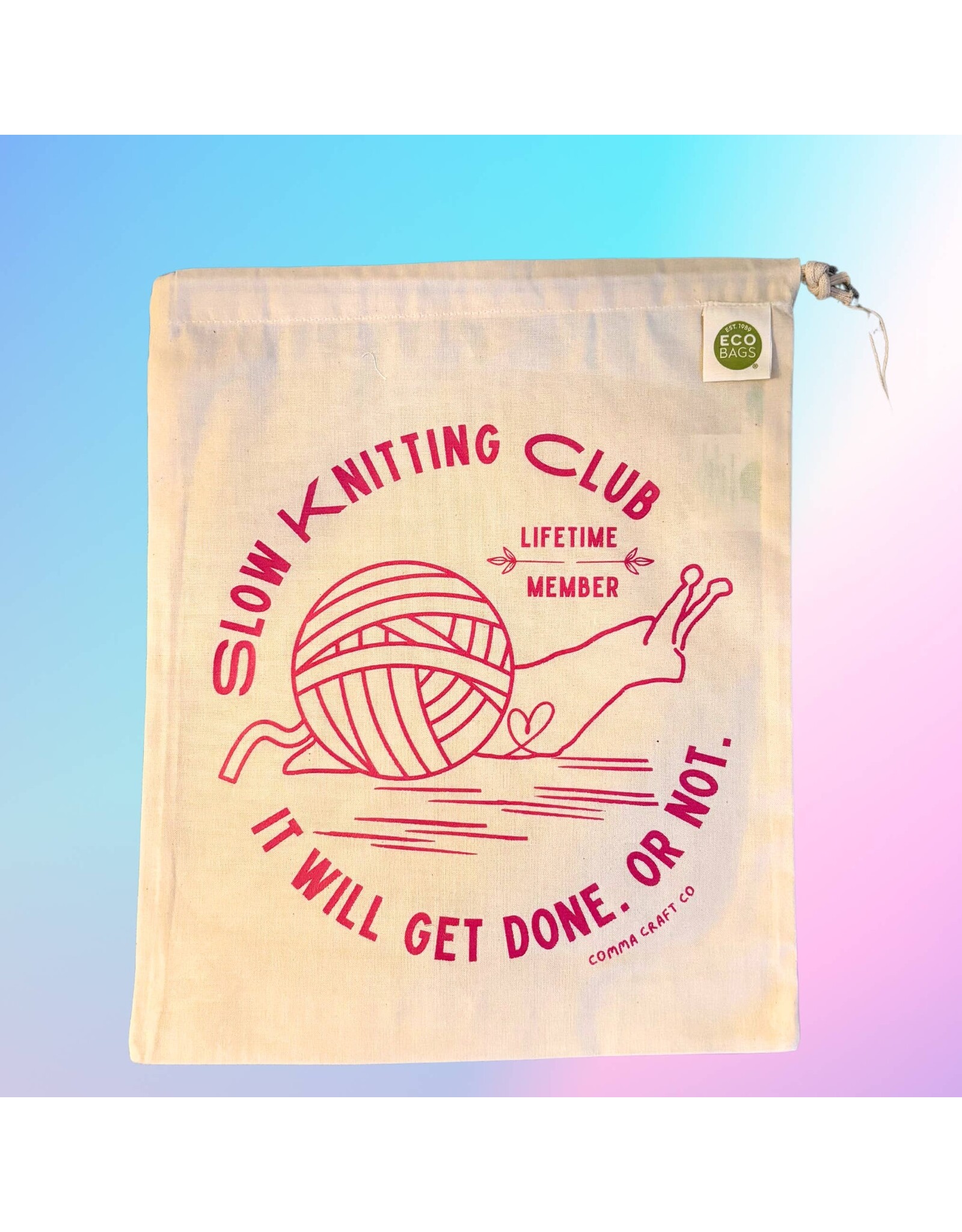 Comma Craft Co ADHD Knitting Club drawstring project bag - Comma Craft Co.