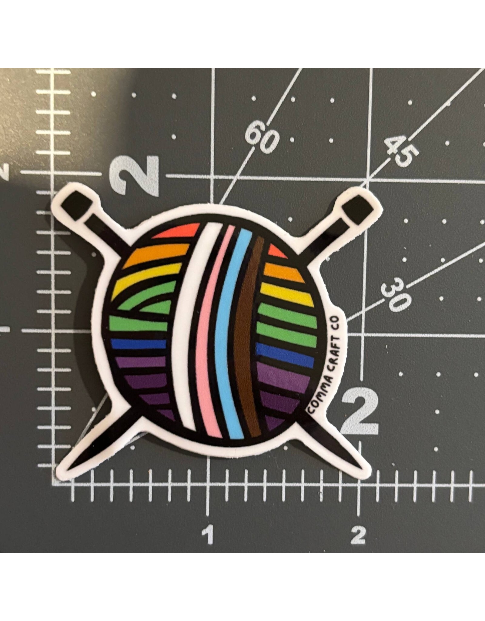 Comma Craft Co Pride Yarn Ball and Needles Vinyl Sticker