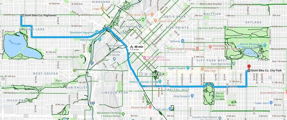Highlands to City Park bike map