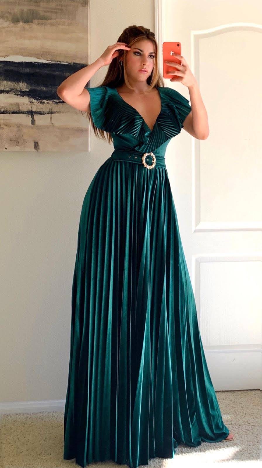 hunter green maxi dress