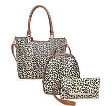 Cheetah Smiles 3 Pc Handbag Set - Brown