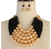 Pretty In Pearls Necklace Set - Black