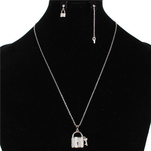 Under Lock & Key Stainless Steel Necklace Set - Silver