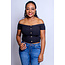 Buttoned Basic Cropped Top - Black