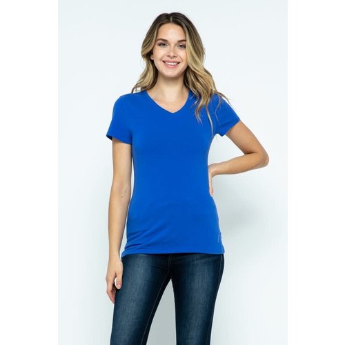 Dazzling Blue V-Neck Knit T-Shirt PREMIUM COTTON Dazzling Blue V-Neck Knit T-Shirt PREMIUM COTTON