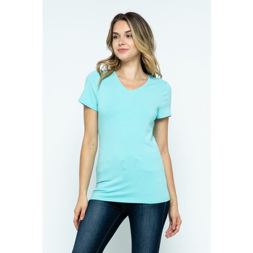 Angel Blue V-Neck Knit T-Shirt PREMIUM COTTON