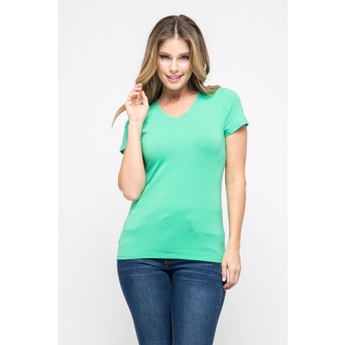 Apple Green V-Neck Knit T-Shirt PREMIUM COTTON
