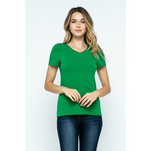 Green V-Neck Knit T-Shirt PREMIUM COTTON