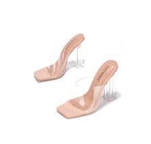 She's A VIP Clear Block Heels - Nude