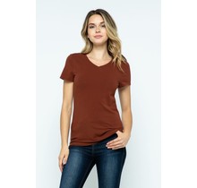 Brown V-Neck Knit T-Shirt PREMIUM COTTON