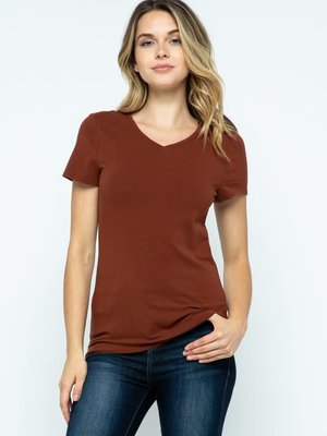 Brown V-Neck Knit T-Shirt PREMIUM COTTON