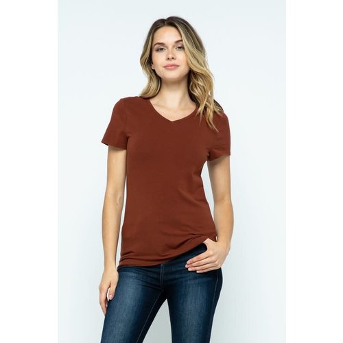 Brown V-Neck Knit T-Shirt PREMIUM COTTON Brown V-Neck Knit T-Shirt PREMIUM COTTON