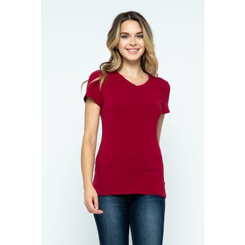 Burgundy V-Neck Knit T-Shirt PREMIUM COTTON Burgundy V-Neck Knit T-Shirt PREMIUM COTTON