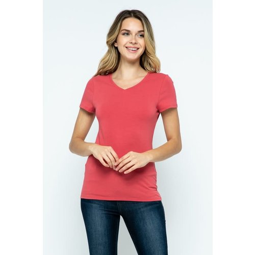 Mineral Red V-Neck Knit T-Shirt PREMIUM COTTON Mineral Red V-Neck Knit T-Shirt PREMIUM COTTON