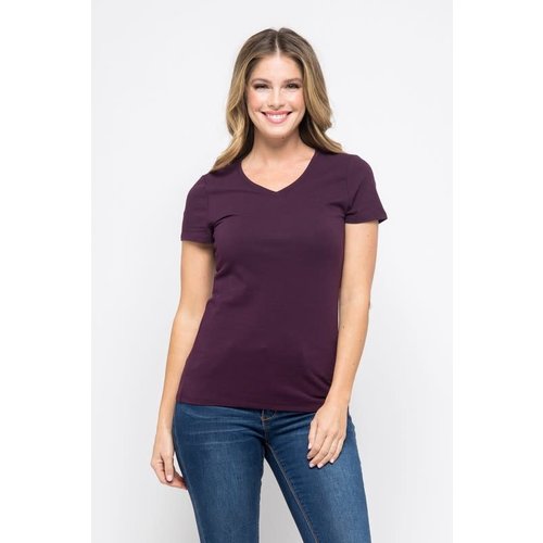 Plum V-Neck Knit T-Shirt PREMIUM COTTON Plum V-Neck Knit T-Shirt PREMIUM COTTON