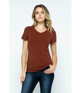 Cherry Mahogany V-Neck Knit T-Shirt PREMIUM COTTON