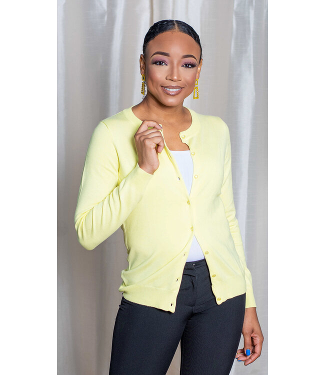 Lemon Yellow Round Neck Cardigan