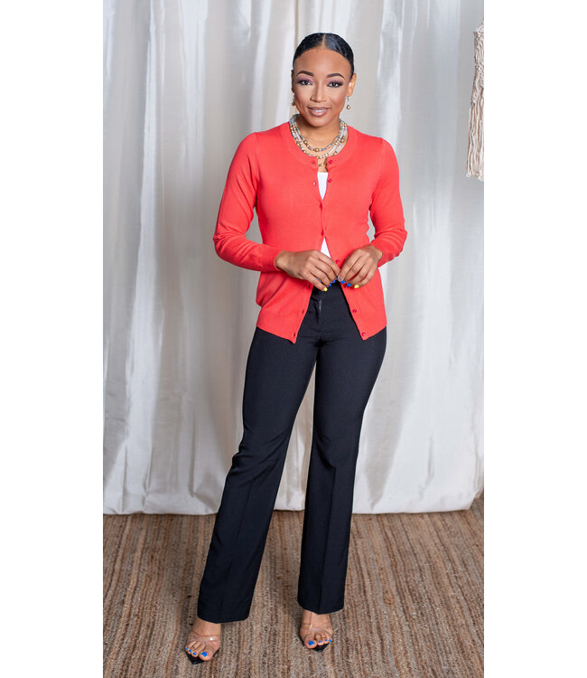 Hot Coral Round Neck Cardigan