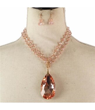 Blended Beauty Crystal Necklace Set - Peach