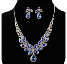 Perfect Peace Rhinestone Necklace Set - Royal Blue