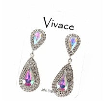 Teary Eyed Rhinestone Earrings - Silver Iridescent