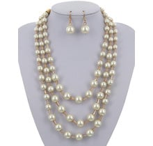 In Awe Pearl/Glass Necklace  Set -  Cream