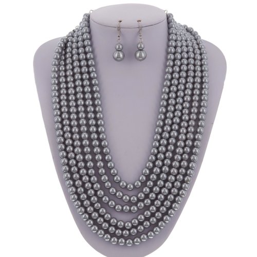 Attitude Galore Pearl Necklace Set - Grey Attitude Galore Pearl Necklace Set - Grey