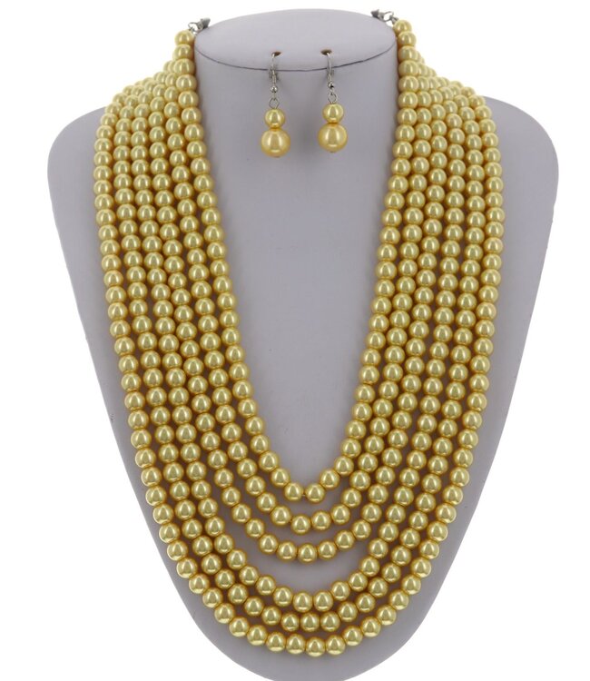 Attitude Galore Pearl Necklace Set - Yellow