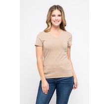 Camel V-Neck Knit T-Shirt PREMIUM COTTON