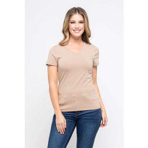 Camel V-Neck Knit T-Shirt PREMIUM COTTON Camel V-Neck Knit T-Shirt PREMIUM COTTON