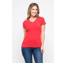 Red V-Neck Knit T-Shirt PREMIUM COTTON